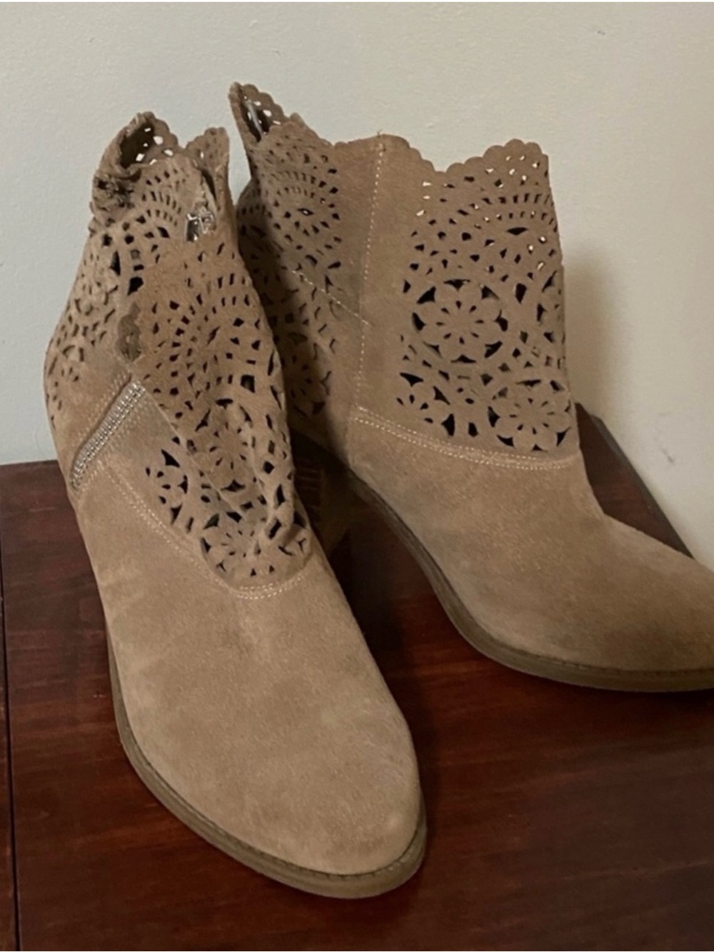 Jessica Simpson Taupe Suede Cutout Ankle Booties